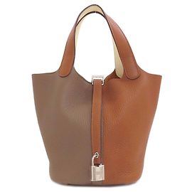 Hermès Bolso Hermes Picotin Lock PM Dorado Gris Crudo