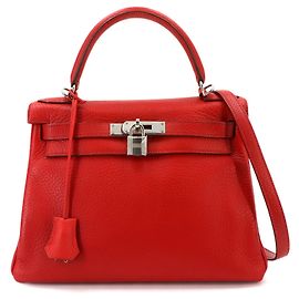 Hermès Bolsa Hermes Kelly 28 em couro Taurillon Clemence vermelho Vermelho