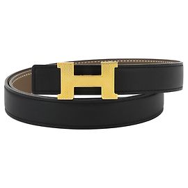 Hermès Cinto Reversível Hermes Mini Constance Guilloché Preto