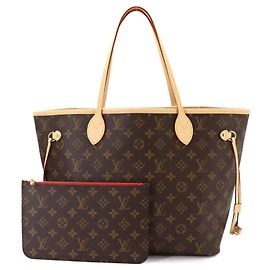 Louis Vuitton Neverfull MM Monogram Tote Handbag Brown Fuschia Monogram