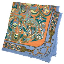 Hermès Foulard di seta Hermes Carre 90 Folklore Arancione Blu chiaro