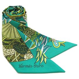 Lenço de seda Hermès Twilly em Verde Verde