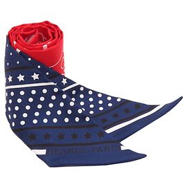 Pañuelo de seda Hermès Twilly Roja Azul marino