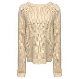 Prada Cream Langarmpulli aus Wolle und Kaschmir mit Rundhalsausschnitt Beige