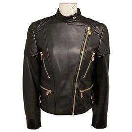 Casaco Biker Versace em pele de cordeiro preta Preto