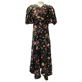 Vestido midi Ulla Johnson Odessa Multi Floral Heleen com mangas bufantes Azul