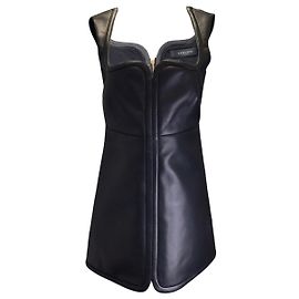 Mini abito Versace in pelle di agnello nera Nero