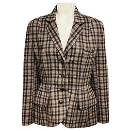 Blazer xadrez em lã e alpaca Taupe / Brown Multi Christian Dior Marrom