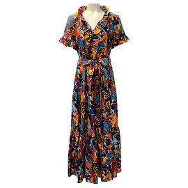 Autre Marque Vestido midi de seda com folhos multicolor La DoubleJ Multicor