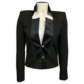 Blazer Balmain estruturado em lã e linho preto Preto