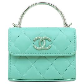 Bolso Chanel Mini Quilted Lambskin con asa superior y cadena, Verde Verde