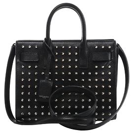 Autre Marque Saint Laurent Paris Sac de Jour Leather x Studs 2Way Handbag in Black 347545 Black