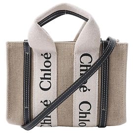 Borsa 2Way Chloé Woody Mini in tela e pelle Beige x Black Beige