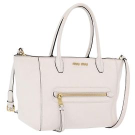 Miu Miu Madras Front Zip Leather Medium Bianco
