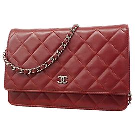 Chanel Matelassé Chain Shoulder Wallet Dark red