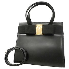 Bolsa de couro Gancini Salvatore Ferragamo Preto