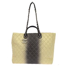 Chanel CC Charm Shopping Quilted Ombre Caviar Large Beige