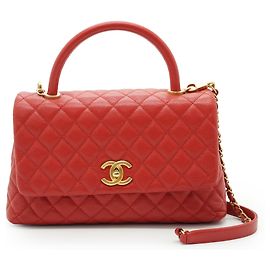 Chanel Bolso pequeño Coco Handle de piel Caviar Matelassé Roja