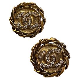 Brincos de pressão Chanel CC banhados a ouro com strass Outro