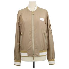 Dolce & Gabbana Brown,White Nylon Logo Plaque Bomber Jacket Brown