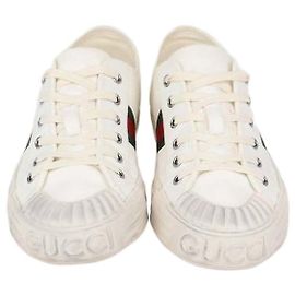 Sapatilhas baixas Gucci Julio em lona branca com banda Web Branco