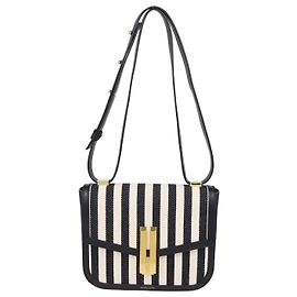 Autre Marque Demellier The Vancouver Shoulder Bag em lona riscada preto e branco e couro Preto Branco