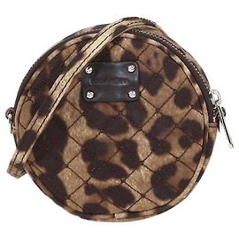Bolsa Tiracolo Redonda Dolce & Gabbana em Tecido Matelassê Marrom com Estampa de Leopardo Marrom