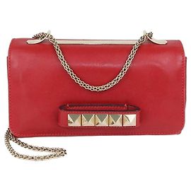 Clutch de corrente Valentino Rockstud Va Va Voom em couro vermelho Vermelho