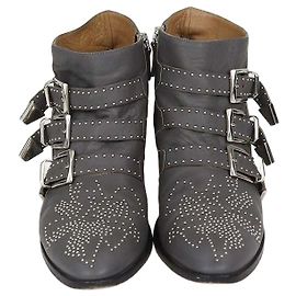 Chloé Chloe Grey Leather Studded Suzanna Ankle Boots Grey
