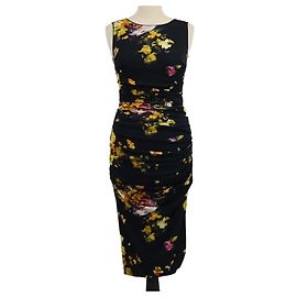 Ärmelloses, gerafftes Kleid mit Blumenprint aus Viskose in Schwarz,Multicolor von Dolce & Gabbana Schwarz