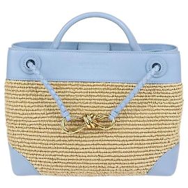 Bottega Veneta Light Blue, Natural Raffia and Leather Small Andiamo Tote Bleu Autre