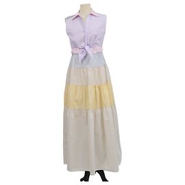 Abito camicia maxi a balze in popeline di cotone a righe multicolore Sandro Multicolore