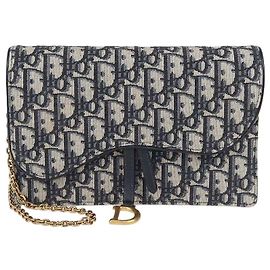 Christian Dior Saddle Chain Pouch aus Oblique Canvas in Navy Blue Andere