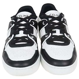 Céline Celine Sapatilhas Low Top CT-04 em Pele Preta e Branca Preto Branco