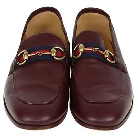 Mocassini Gucci in pelle bordeaux con Web e Horsebit Marrone