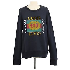 Gucci Black Cotton Logo Printed Distressed Sweatshirt Black