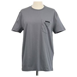 Camiseta de cuello redondo en algodón gris con logotipo triangular Prada Gris