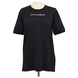 Camiseta de cuello redondo en algodón negro con logotipo bordado Dolce & Gabbana Negro