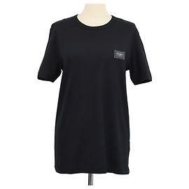 Camiseta de cuello en V Dolce & Gabbana de algodón negro con placa de logotipo Negro