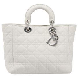 Christian Dior Lady Dior Cannage Quilt Lambskin Medium Branco