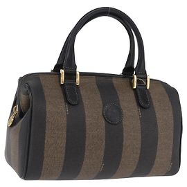 Fendi Vintage Pequin Boston Coated Canvas Mini Marrone