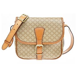 Céline Celine Vintage Macadam Canvas and Leather Beige