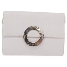Céline Celine Vintage Circle Logo Leather Small Branco