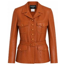 Chanel Veste en cuir marron Automne 1996 Marron