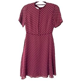 Hobbs Cecily Spot Dress Burgundy Ivory White Dark red