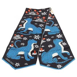 Hermès Hermes ECHARPE DE SOIE LES LEOPARDS Scarf Nero Blu