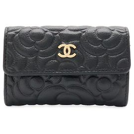 Chanel Camellia Embossed Business Card Holder Black