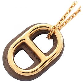 Hermès Colar Hermes O'Maillon Chaine d'Ancre Etoupe Marrom Dourado
