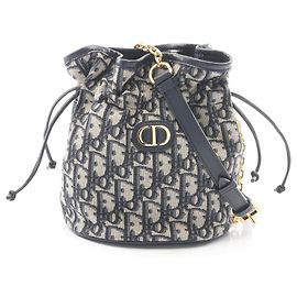 Bolsa Mini Bucket com Cordão Christian Dior Dior 30 Montaigne Cru Azul marinho