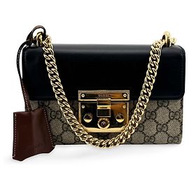 Gucci Padlock GG Coated Canvas and Leather Small Castaño